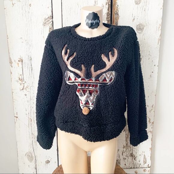 Sherpa fair isle reindeer sequin pullover - Picture 1 of 5